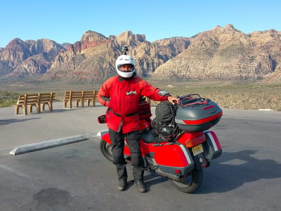 NV160 to Death Valley: Herb with Bike in Red Rock Canyon