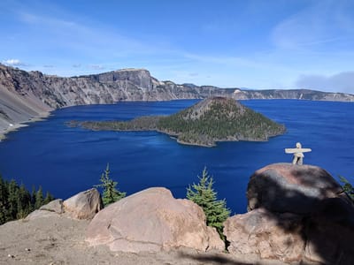 Crater Lake National Park: View of Crater Lake and Wizard Island from the Discovery Point Trail