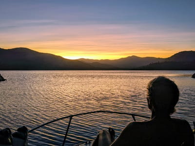 Shasta Lake: Herb enjoying his first sunset on Shasta Lake