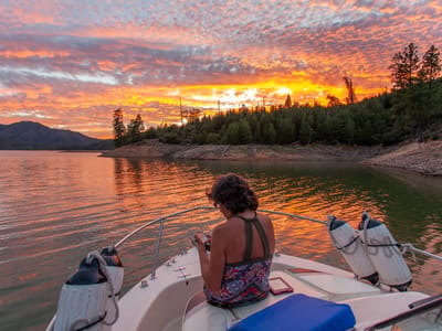 Shasta Lake: Our new campsite near the mouth of the Pit Arm