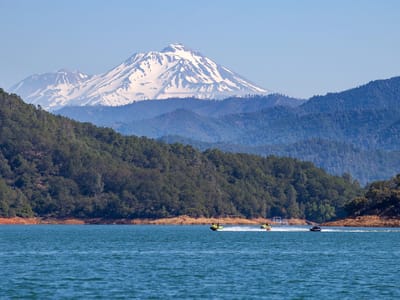 Shasta Lake: View of Mt. Shasta from our campsite on Slaughterhouse Island