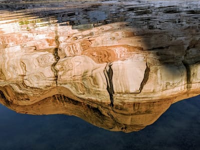 Lake Powell - Reflection Canyon and Register Rock: Evening reflections by Register Rock