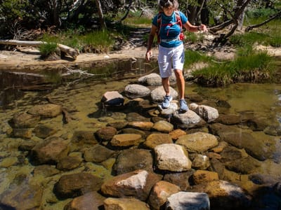 Tenaya Lake (Yosemite): Lolo navigating the Lake Tenaya outlet