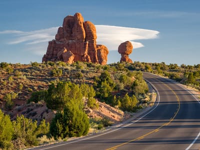 Moab: Balance Rock with a Lenticular \"fish\" cloud