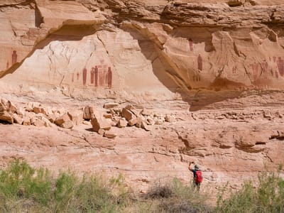Horseshoe Canyon and the Great Gallery (Canyonlands National Park): Lolo approaches the Great Gallery