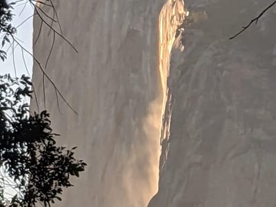 Yosemite Valley: View of Horsetail Falls Firefall from Four  Mile Trail