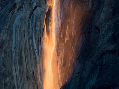 Yosemite Valley: October Firefall progresses to a fiery red