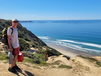 San Diego: Herb excited about a beach day at Black's Beach