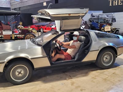 San Diego: Herb trying out a DeLorean in the Automotive Museum