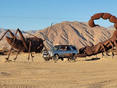 Anza-Borrego State Park: Herb breaking up a spat between a giant scorpion and a grasshopper