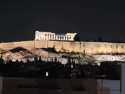 Athens: View of Acropolis from hotel rooftop