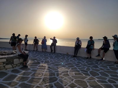 Paros: Tassos giving us a sunset lecture on the history of Paros