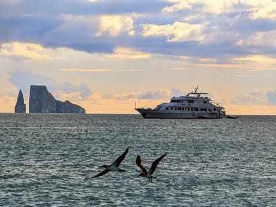 San Cristobal Island: View of Kicker Rock from Cerro Brujo Beach