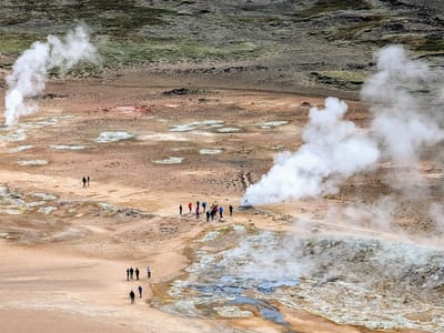Lake Mývatn Geothermal Area: View of Hverir from the top of Mt. Námafjall