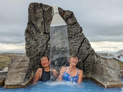 Lake Mývatn Geothermal Area: Hilda and I under an artificial \"foss\"
