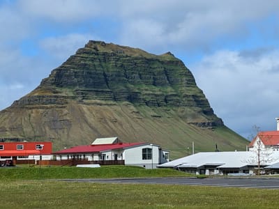Snæfellsnes Peninsula - Grundarfjörður (Kirkjufell): View of Kirkjufell from our campground