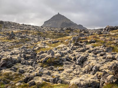 Snæfellsnes Peninsula - Arnastapi: Hellnahraun lava field with Mt. Stapafell in background