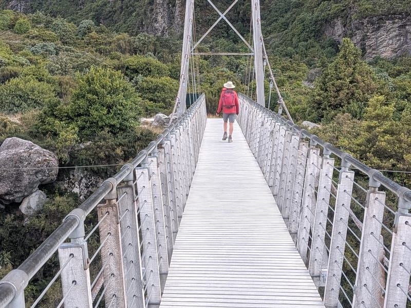 Crossing the first swing bridge