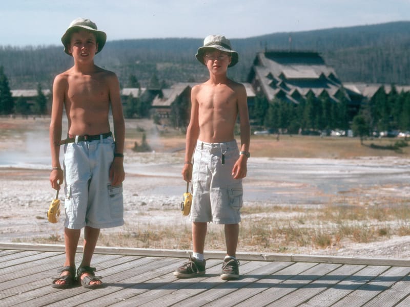 Kids by Old Faithful Lodge