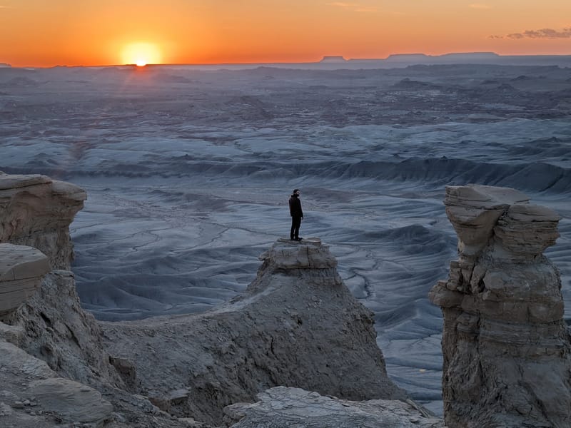 Crazy person waiting for sunrise