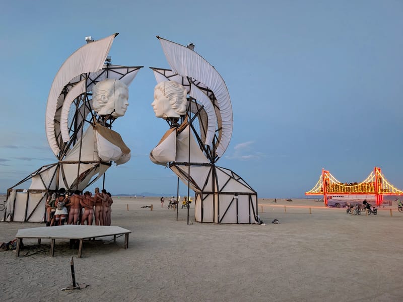 Golden Gate bridge photo bombs the Sphinx Gates