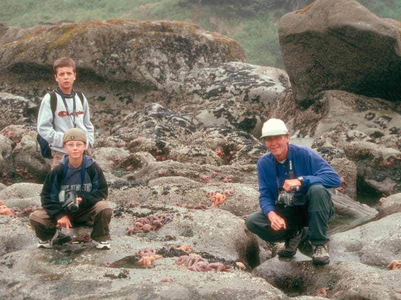 Herb with boys at tidal pool