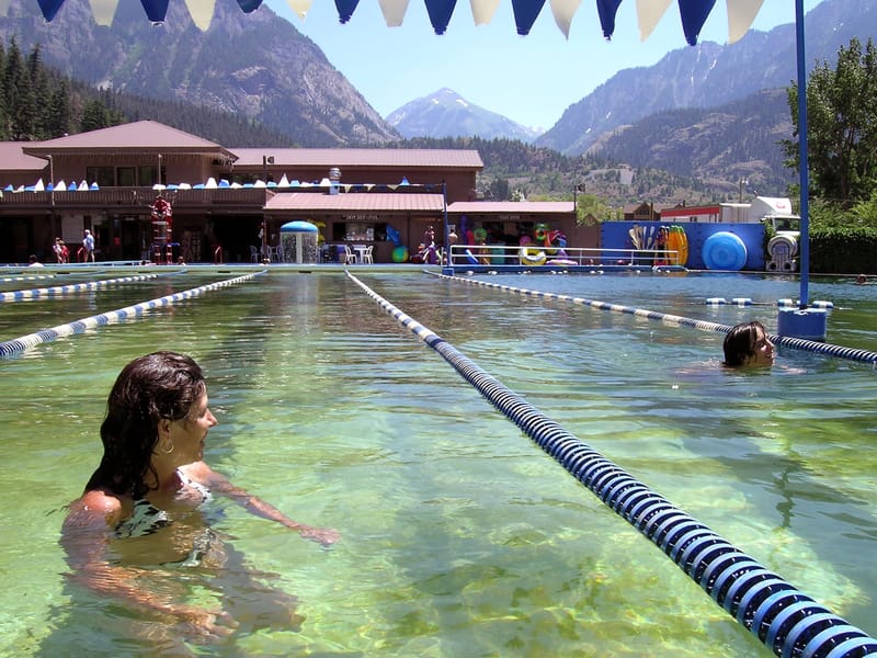 Lolo and Andrew swimming in the hot springs