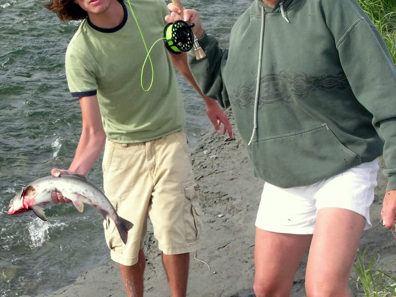 Andrew holding Lolo's first Humpy