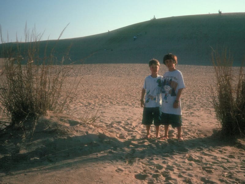 Boys after rolling down dunes