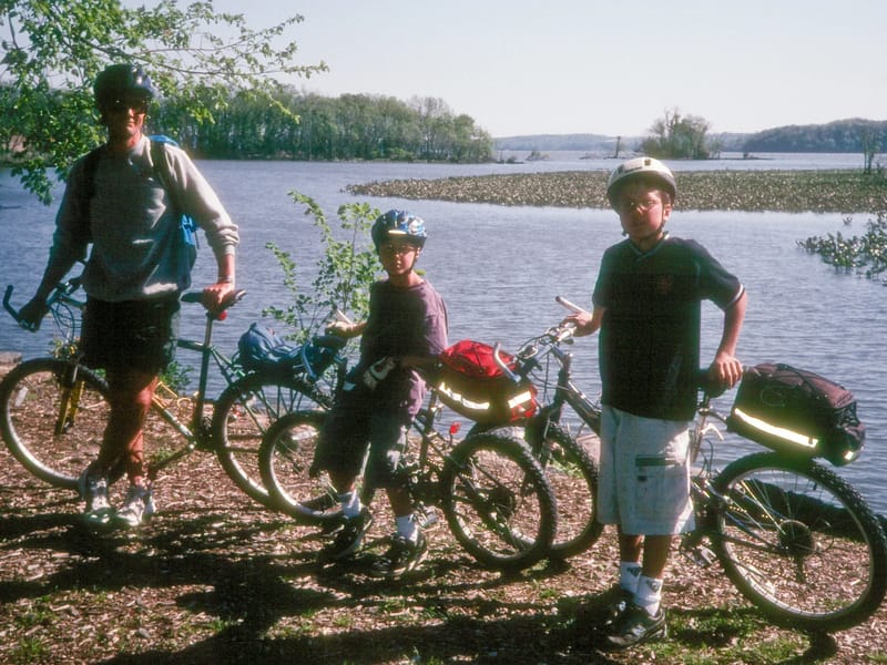 Herb and boys on bike trai