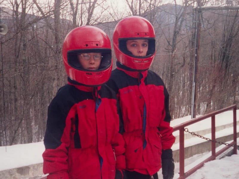 Boys on bobsled run