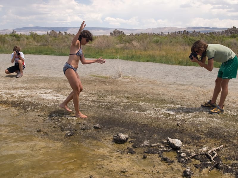 Lolo exploring brine flies of Mono Lake