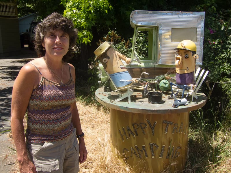 Mom with Florence Street Sculptures - TJG