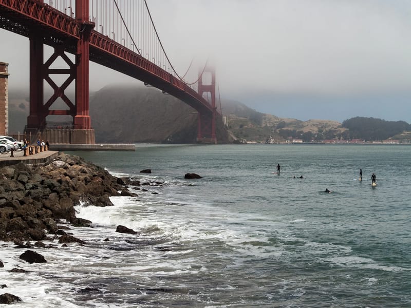 Golden Gate Bridge with Surfers