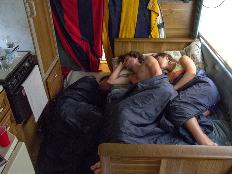 Kids and Celeste Sleeping in RV Kitchen