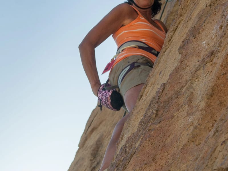 Lolo demonstrating correct use of the Chalk Bag