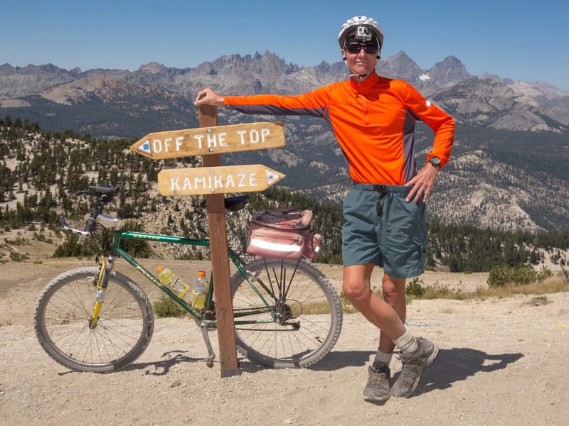 Herb with GoPro at Trail Juncture in Mammoth Mountain Bike Park