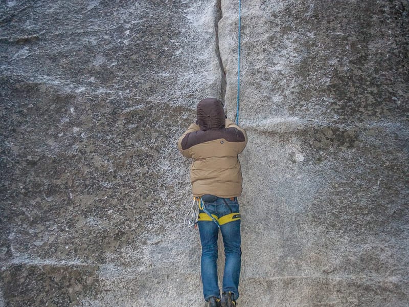 Tommy's First Crack Climb Wearing Mittens