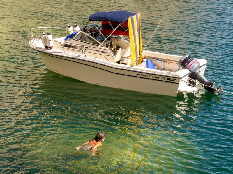 Refreshing dip in Cathedral Cove