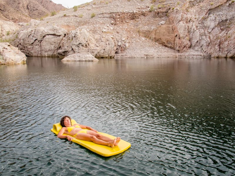 Lolo demonstrating use of float in Indian Canyon Cove