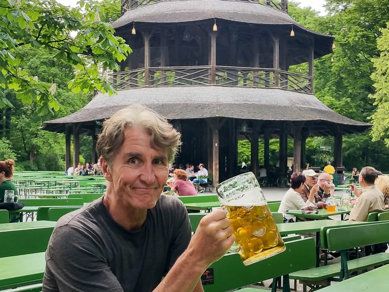 Herb enjoying the Chinesischer Turm beer garden