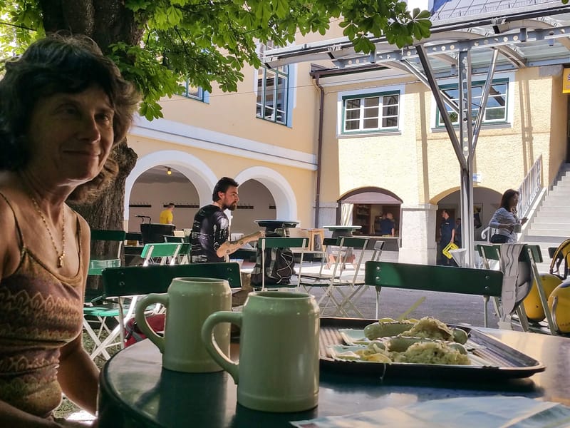 Lolo enjoying the Augustiner Braustubl