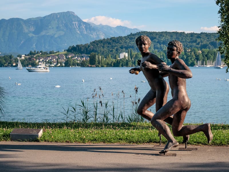 Outdoor art along the waterfront promenade