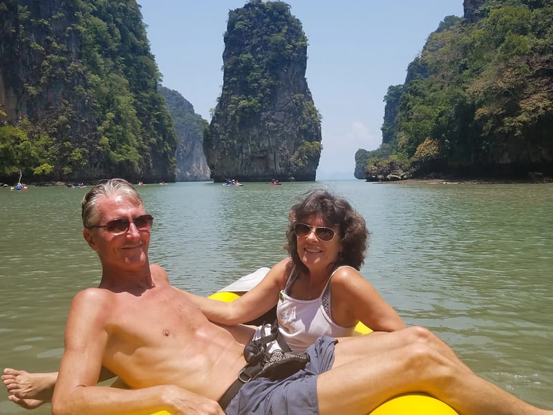 Enjoying being kayaked around beautiful Phang Nga Bay