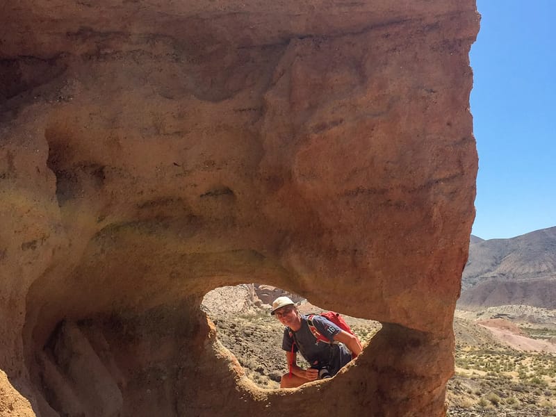 Herb peeking through window along Hagan Canyon Trail