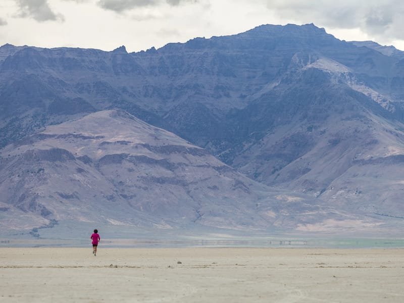 Lolo running on the playa