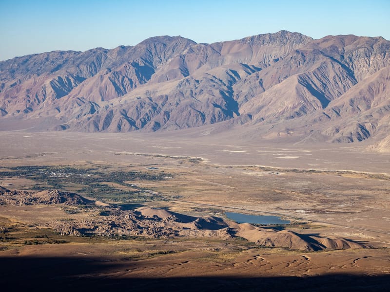 Looking down on the Alabama Hills from Horseshoe Meadow Road