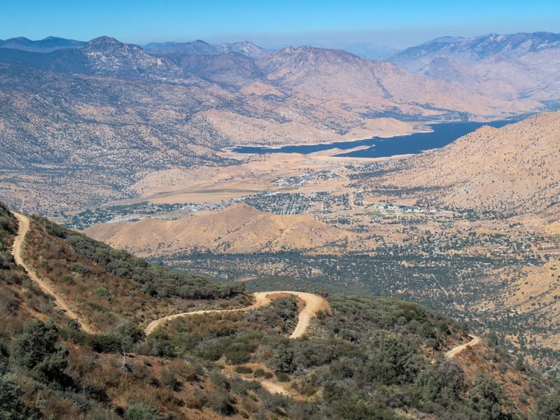 Twisty road down to Lake Isabella
