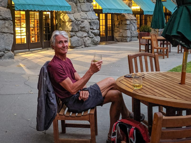 Relaxing on the Ahwahnee patio after a very tiring day for both of us