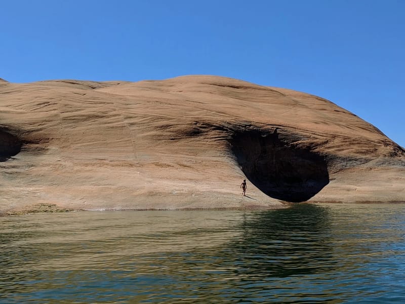 Swimming to the caves (?) from our Halls Creek campsite